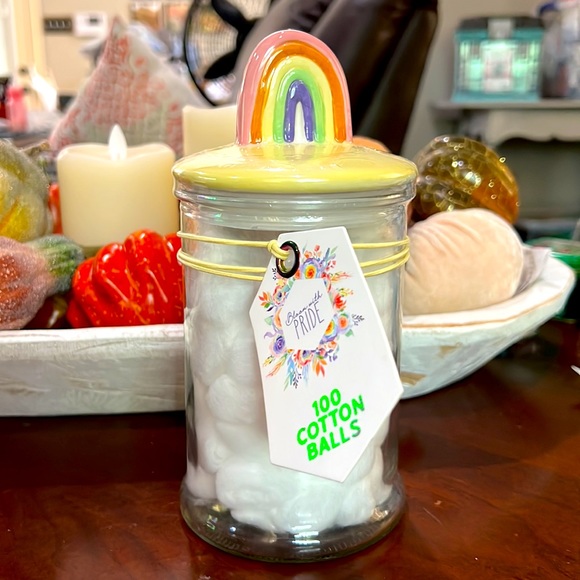 NWT Rainbow Floral Cotton Balls Canister - Picture 2 of 2